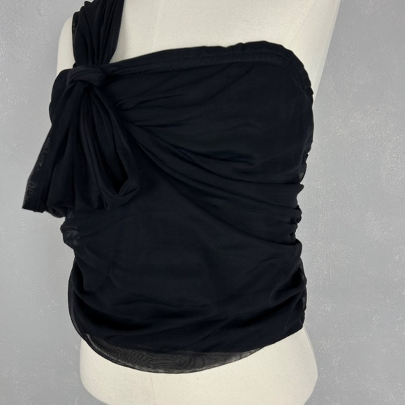 Anthropologie Maeve top size L black tulle bow one shoulder cropped stretchy - Picture 3 of 9